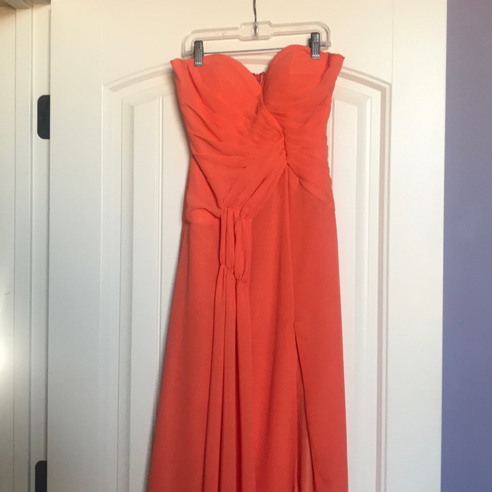 Orange strapless prom dress